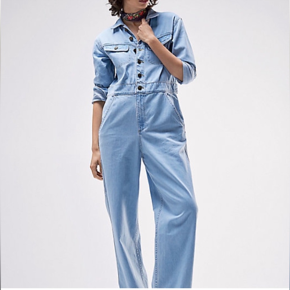 New Free People Lee Vintage Modern Relaxed Fit Rider Union-Alls in Super Bleach